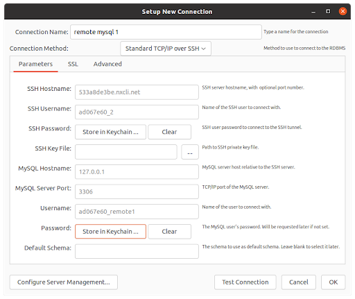 connection parameters