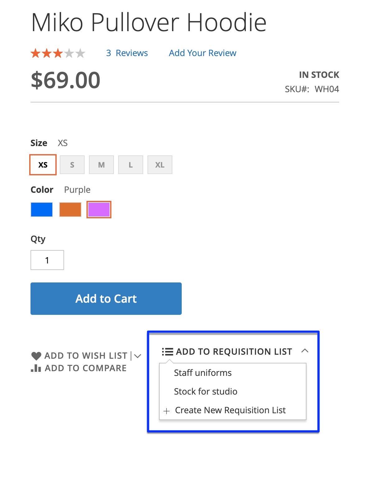 Use requisition lists on the product pages of your Magento B2B website.