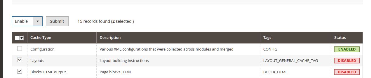 Select the required cache type