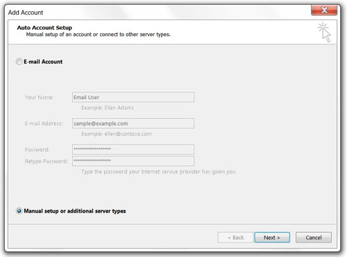 Add Account Setup screen