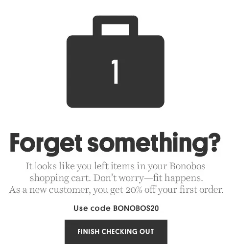 Abandoned cart email example