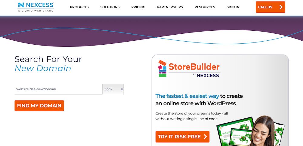 Nexcess domain name registration page.