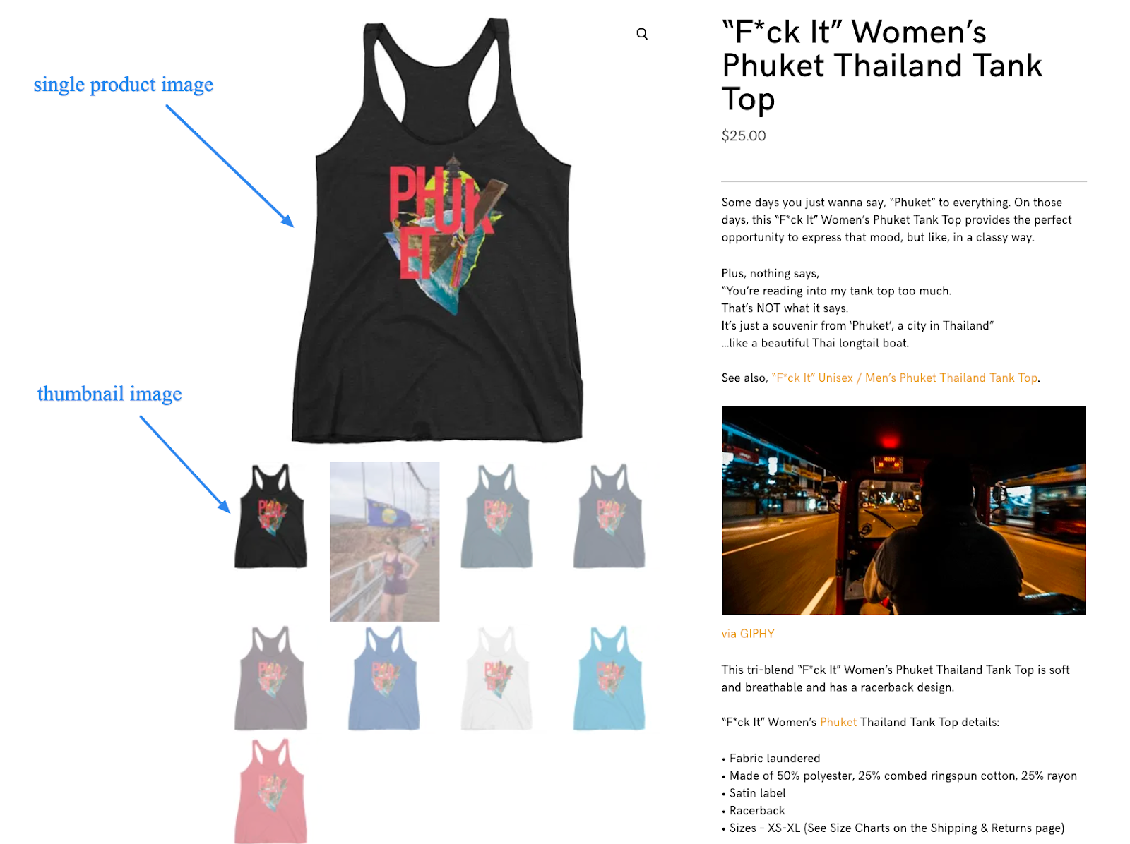WooCommerce single product image and thumbnail from tanksthatgetaround.com product page.