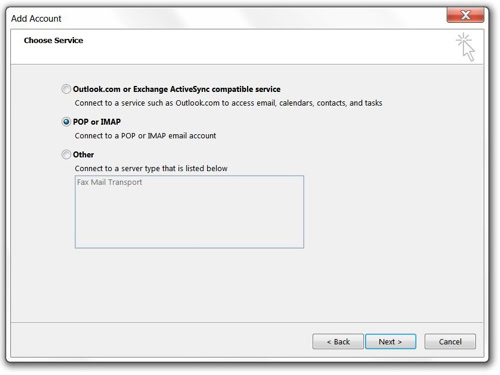 Choose Service screen