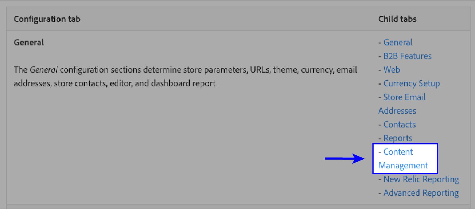 Adobe Content Management configuration tab