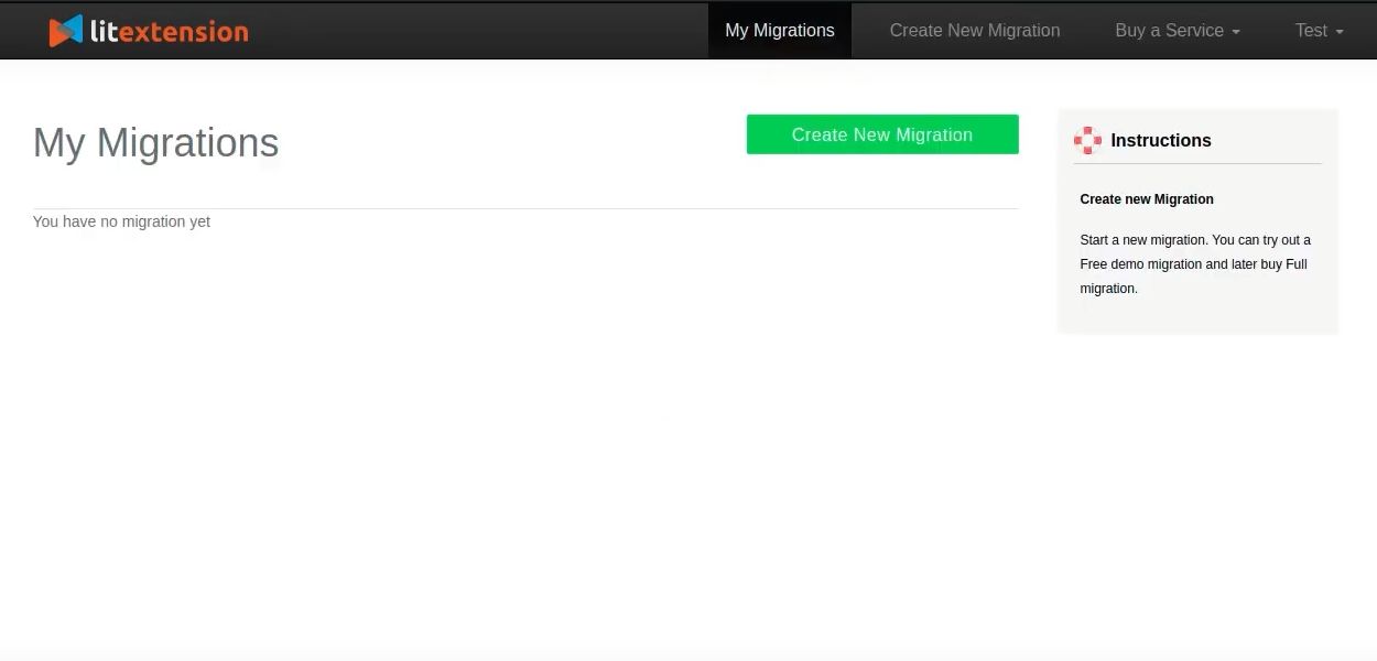Once you visit the official website and log in, just press the “Create New Migration” button.