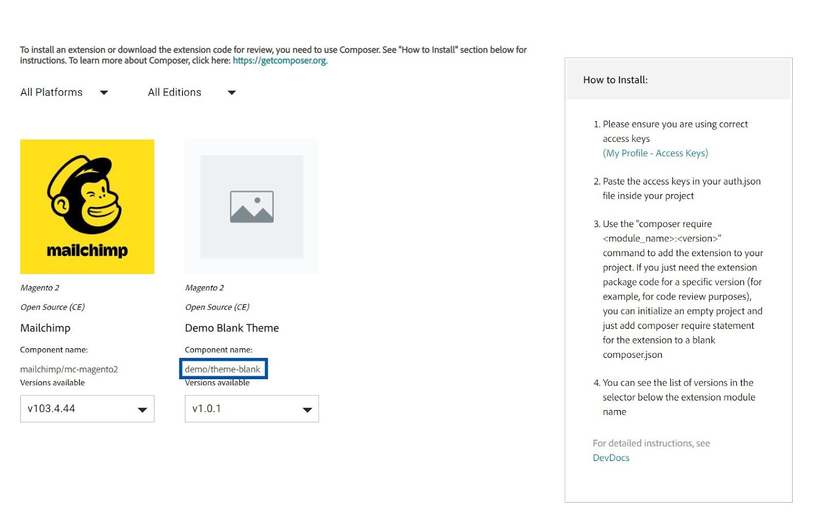 Find the Component name to install a theme in Magento using Composer