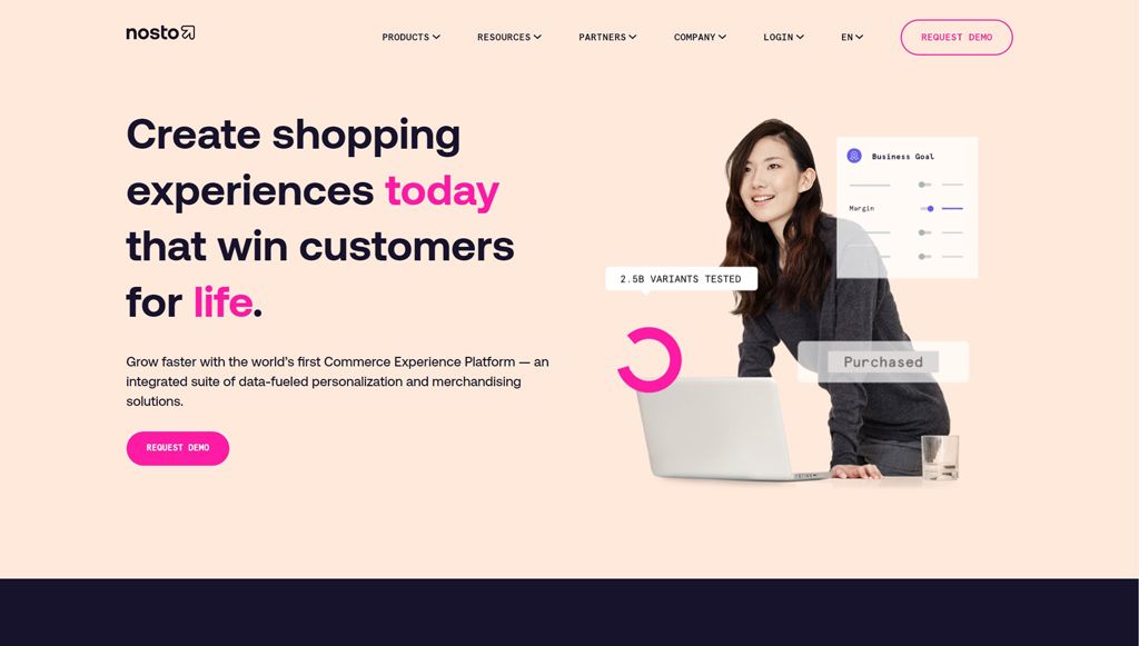 Screenshot of personalization automation tool Nosto's homepage.