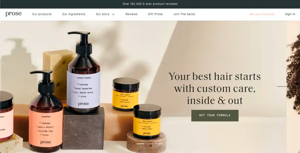 Prose web design example