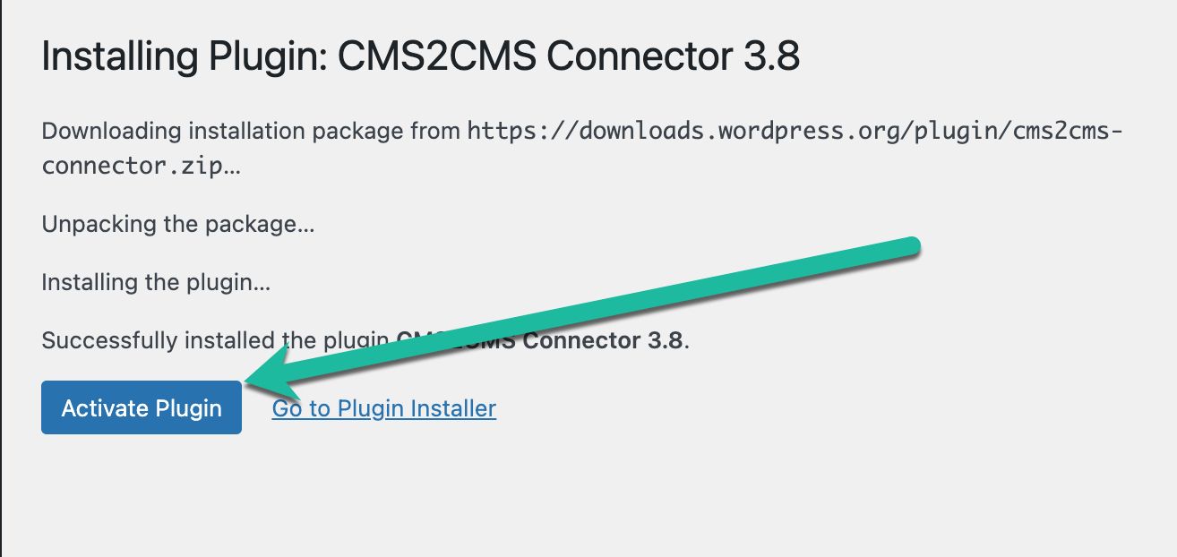 the page will then take you to a screen that looks like this. Click on the Activate Plugin button to continue.