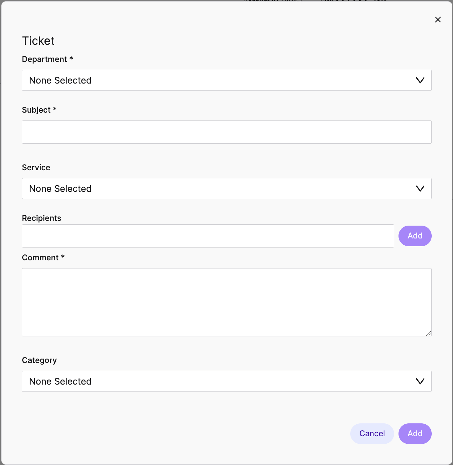 Once you click +Ticket button, a screen appears where you can enter the relevant ticket details.