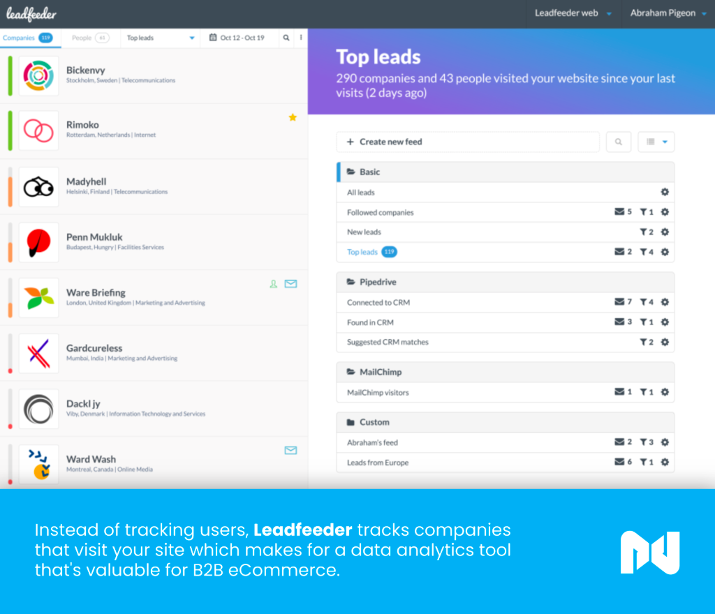 Leadfeeder is one of the top ecommerce analytics tools