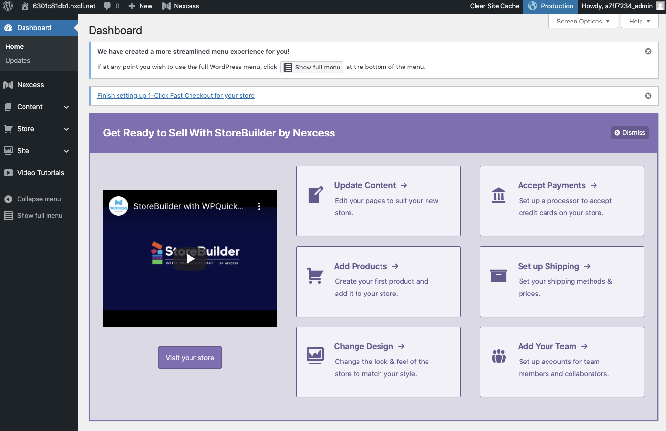 The StoreBuilder dashboard