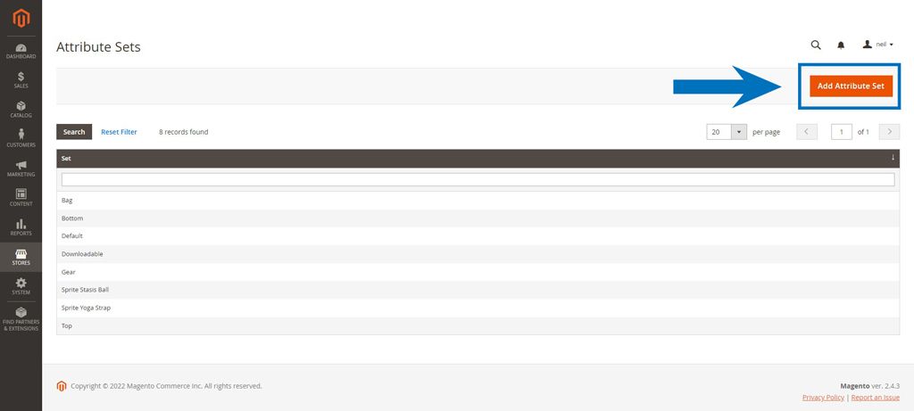 Create a Magento product attribute set.