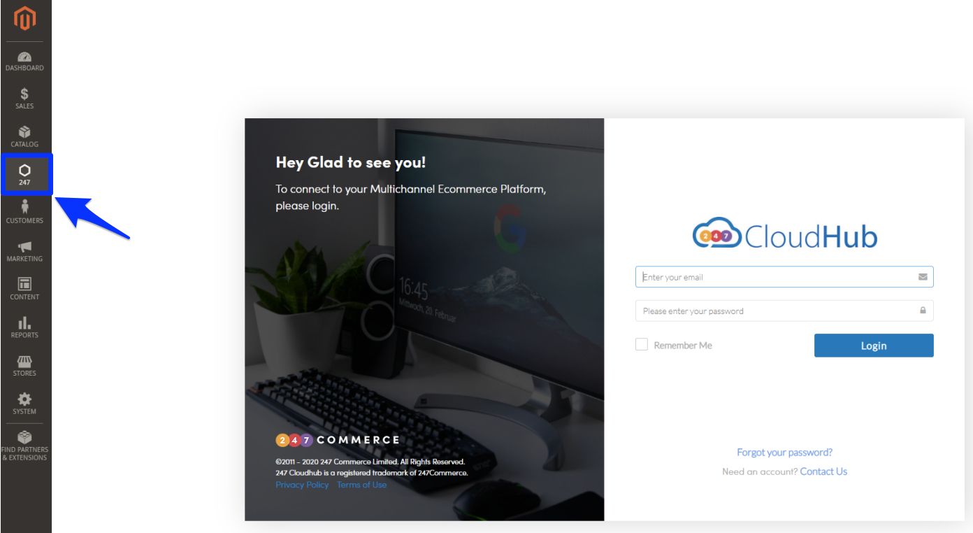 After installation, the 247 CloudHub module appears in the sidebar of your Magento admin area.