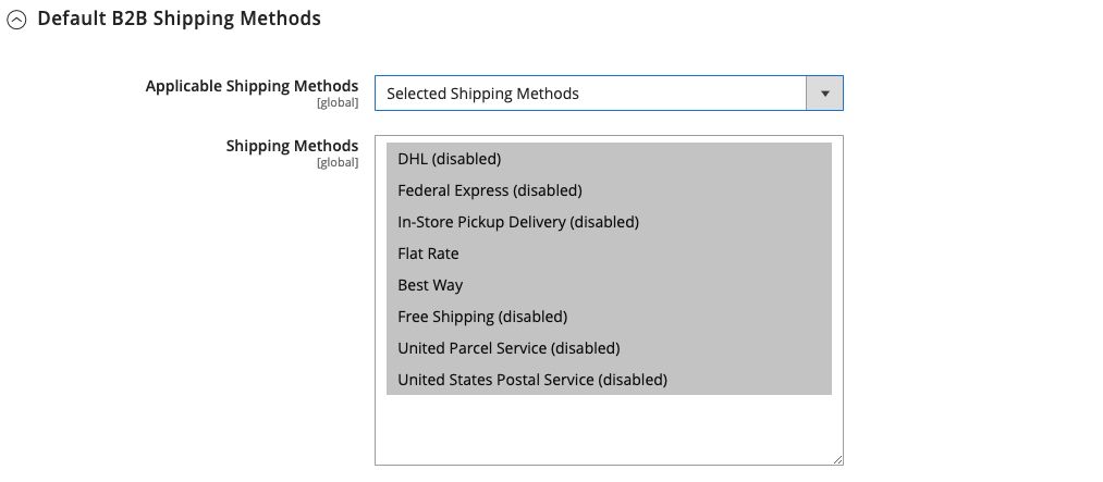Magento B2B shipping options in Adobe Commerce.