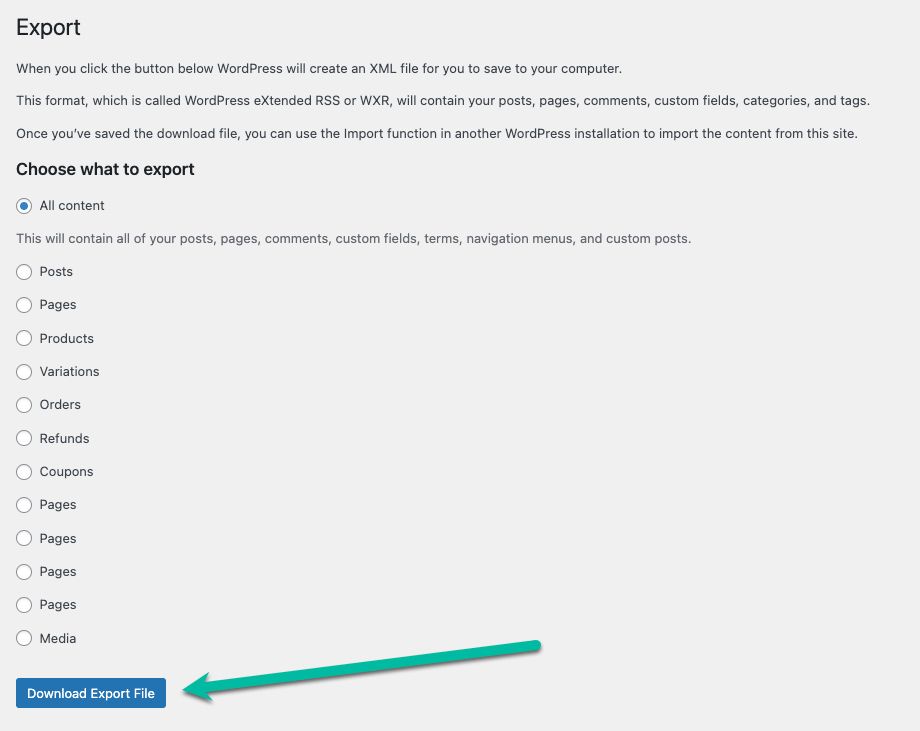 You can choose All Content from the screen or selected content, if you don't want to take it some of it with you. Then, click the Download Export File button.