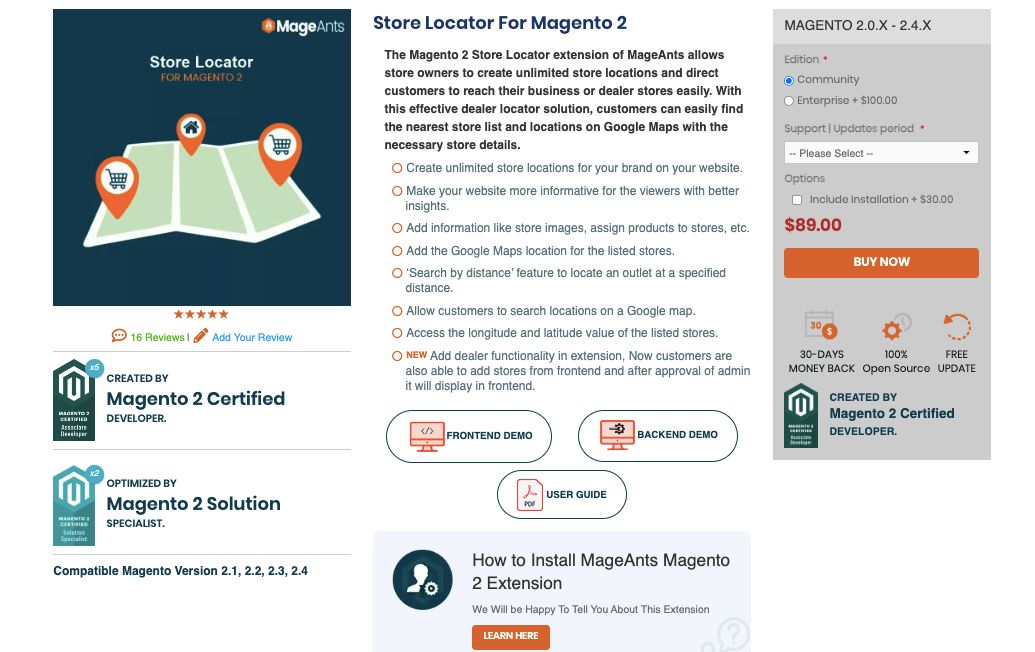 MageAnts Store Locator is the best Magento store locator extension for partner or dealer store pickup.