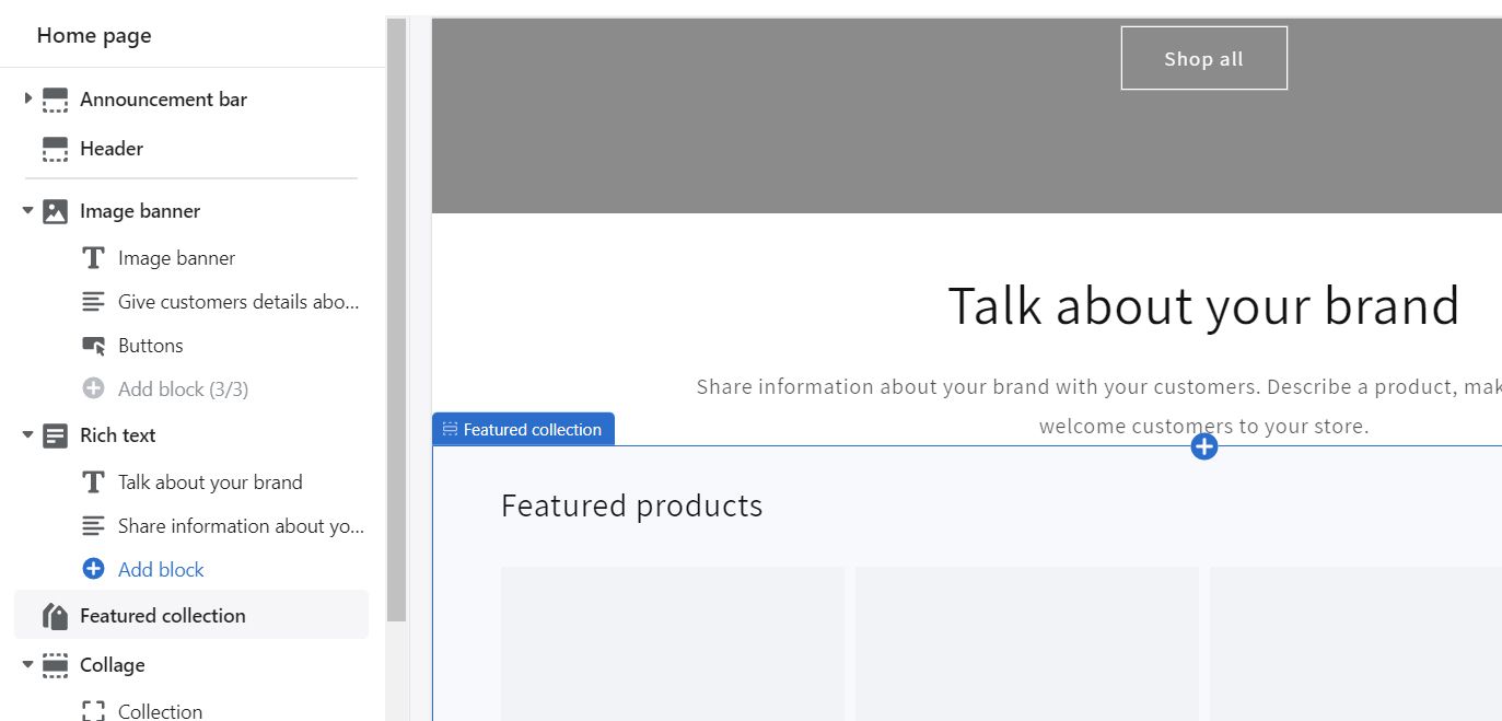 Customization elements on the ecommerce platform Shopify