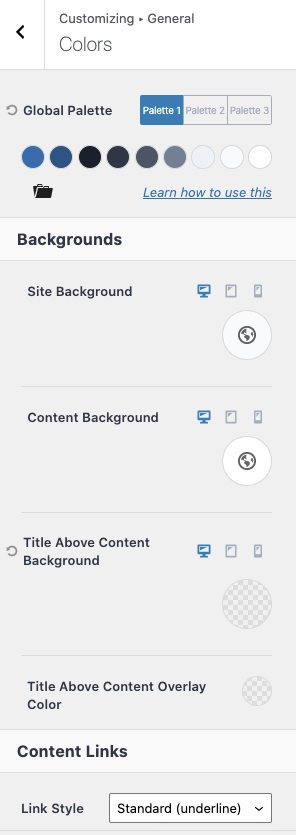 Options and settings within the StoreBuilder dashboard menus.