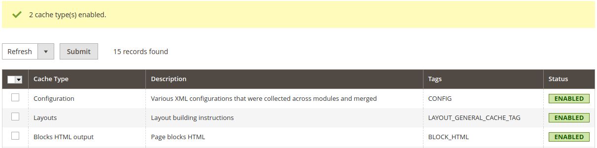 The output of clearing the cache