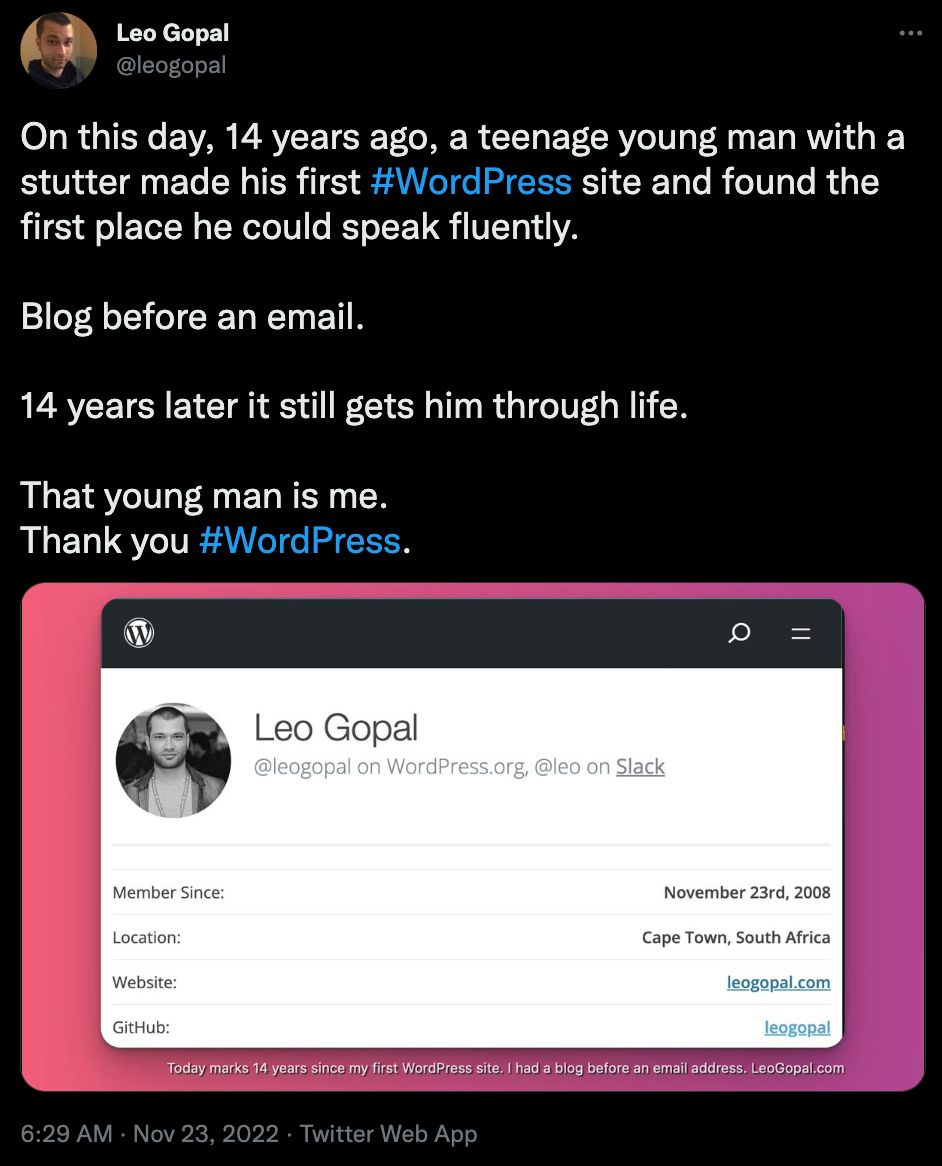 Leo Gopal's tweet that reads 