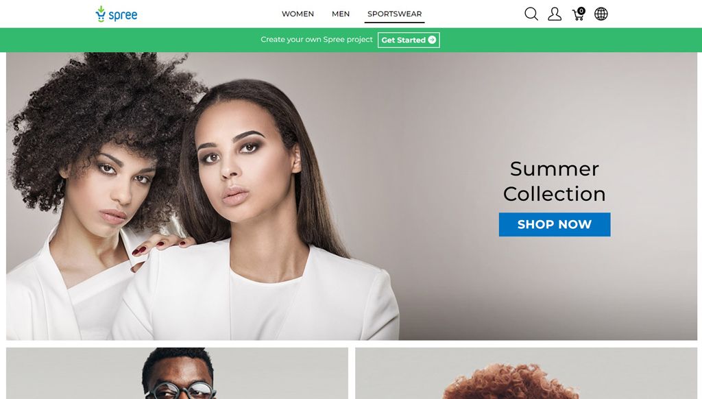 Screenshot of the front end of a Spree Commerce demo store.