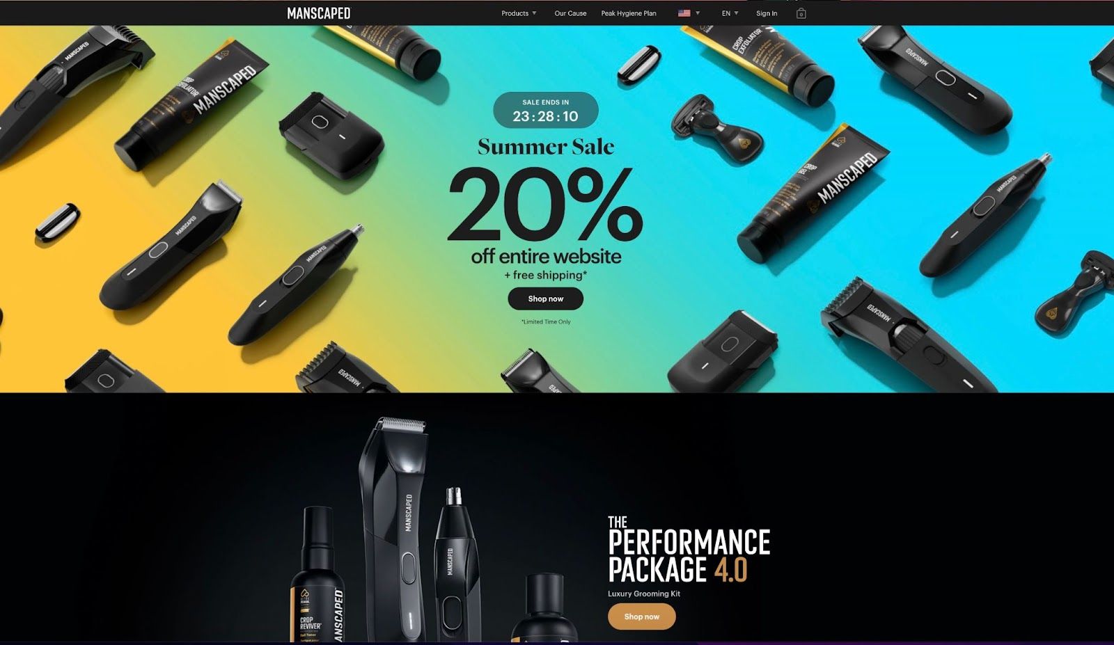 Manscaped’s homepage.