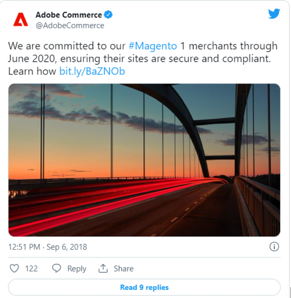 Magento 1 end of life announcement tweet