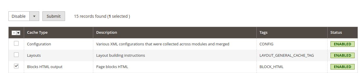 If you want to disable caches using the Admin panel, click disable