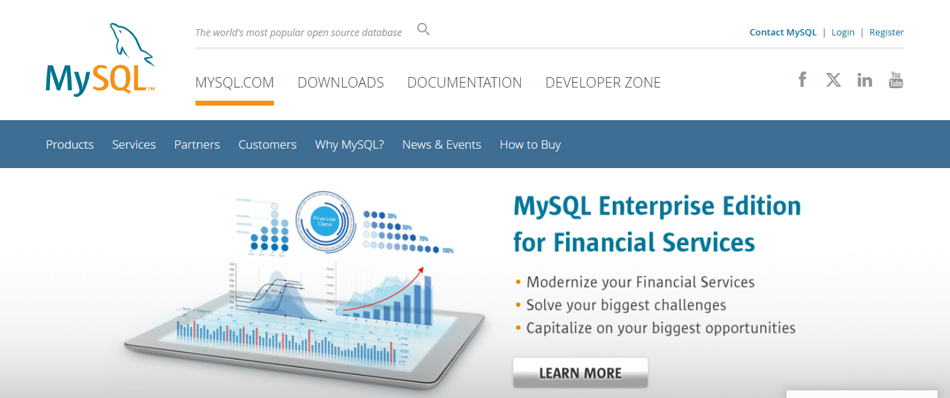 MySQL’s homepage.