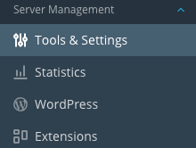 Tools and Settings link in Plesk navigation bar is highlighted