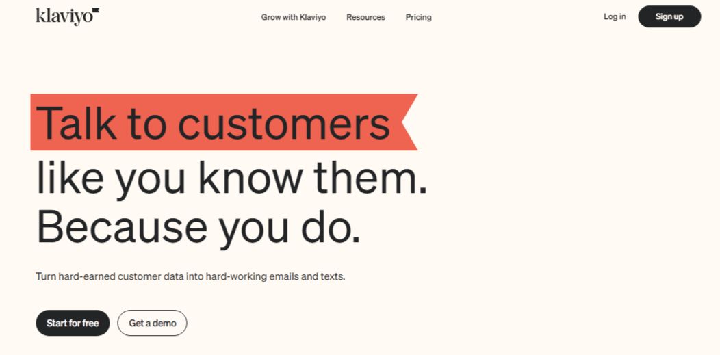 Klaviyo homepage.