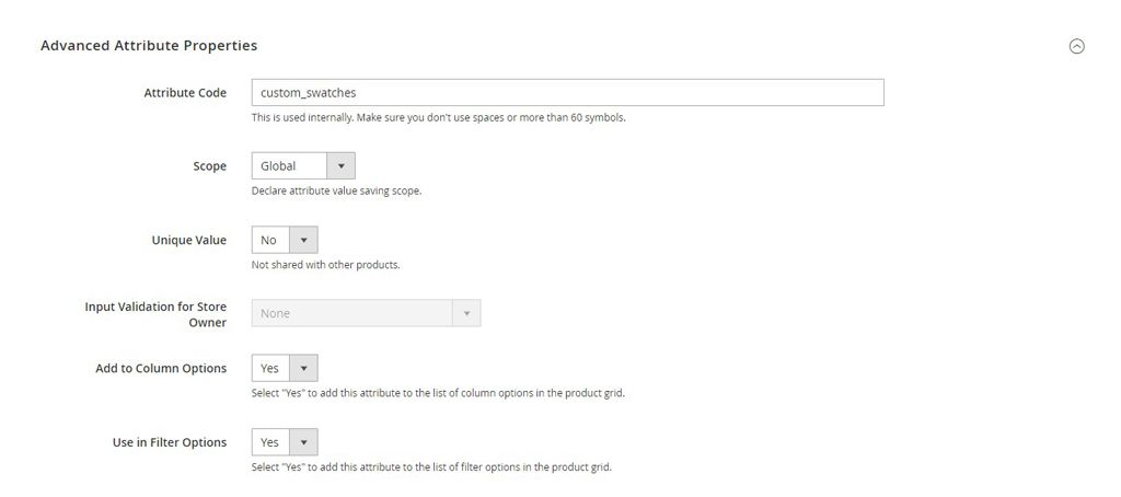 Define advanced Magento product attribute properties.