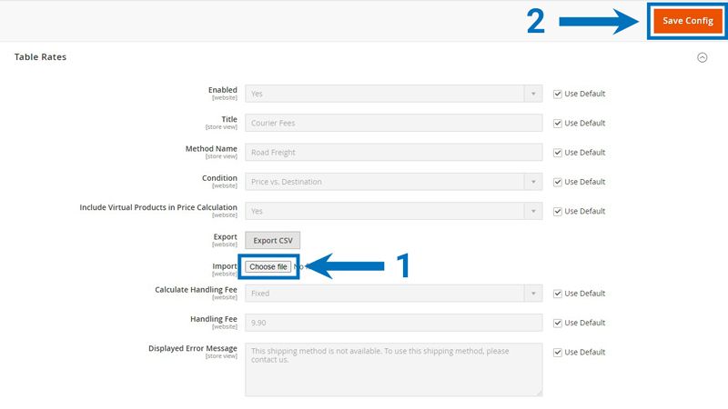 Import the final Magento table rates shipping file.