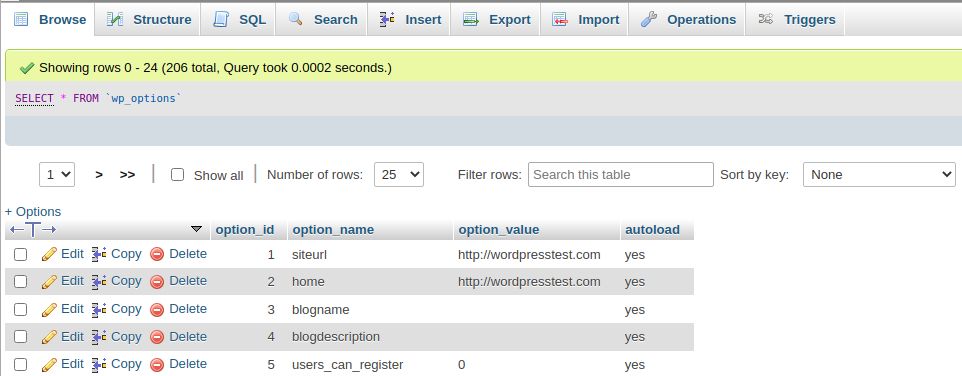 We need to click on the table name to see its data and be able to perform some operations on it, including changing the storage engine.