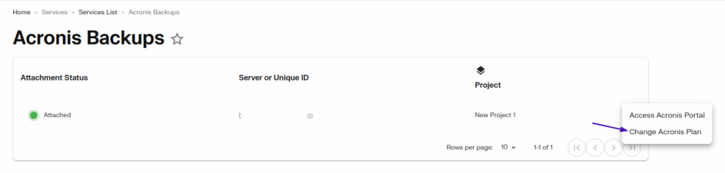 Image shows changing an acronis backup plan in the portal. 