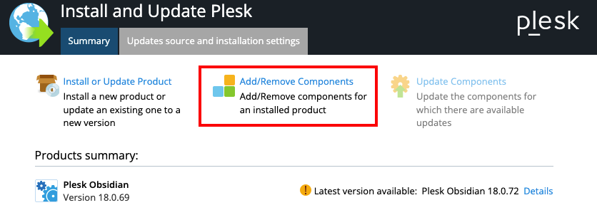 add/remove components link highlighted