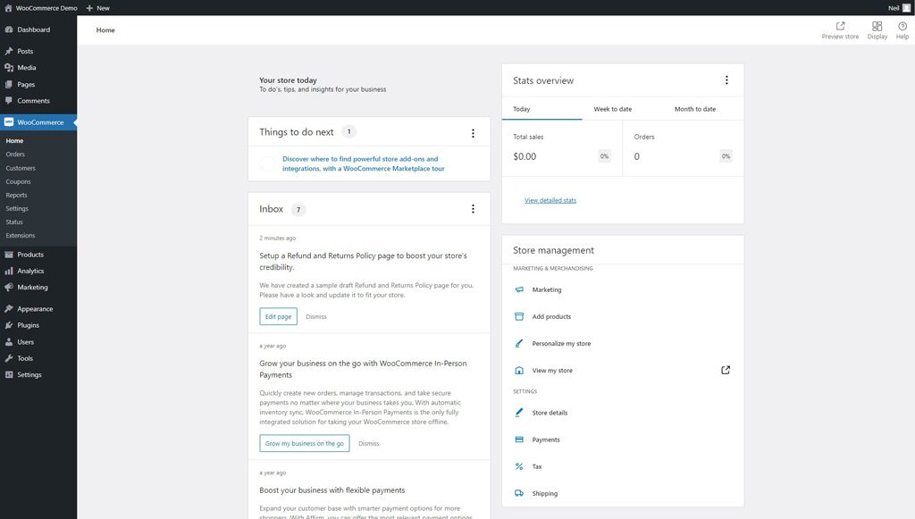 Screenshot of open source ecommerce platform WooCommerce's admin panel.