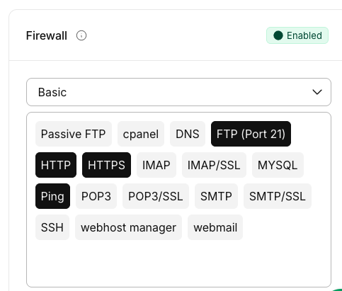 basic firewall displayed in my.liquidweb.com