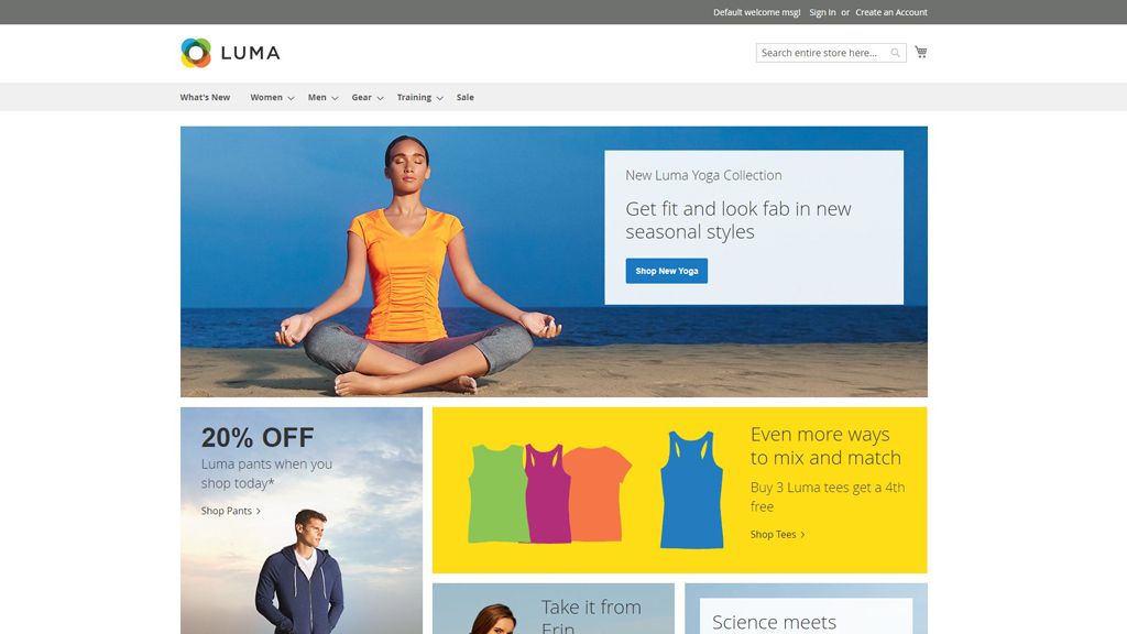 Magento 2 sample data homepage design.