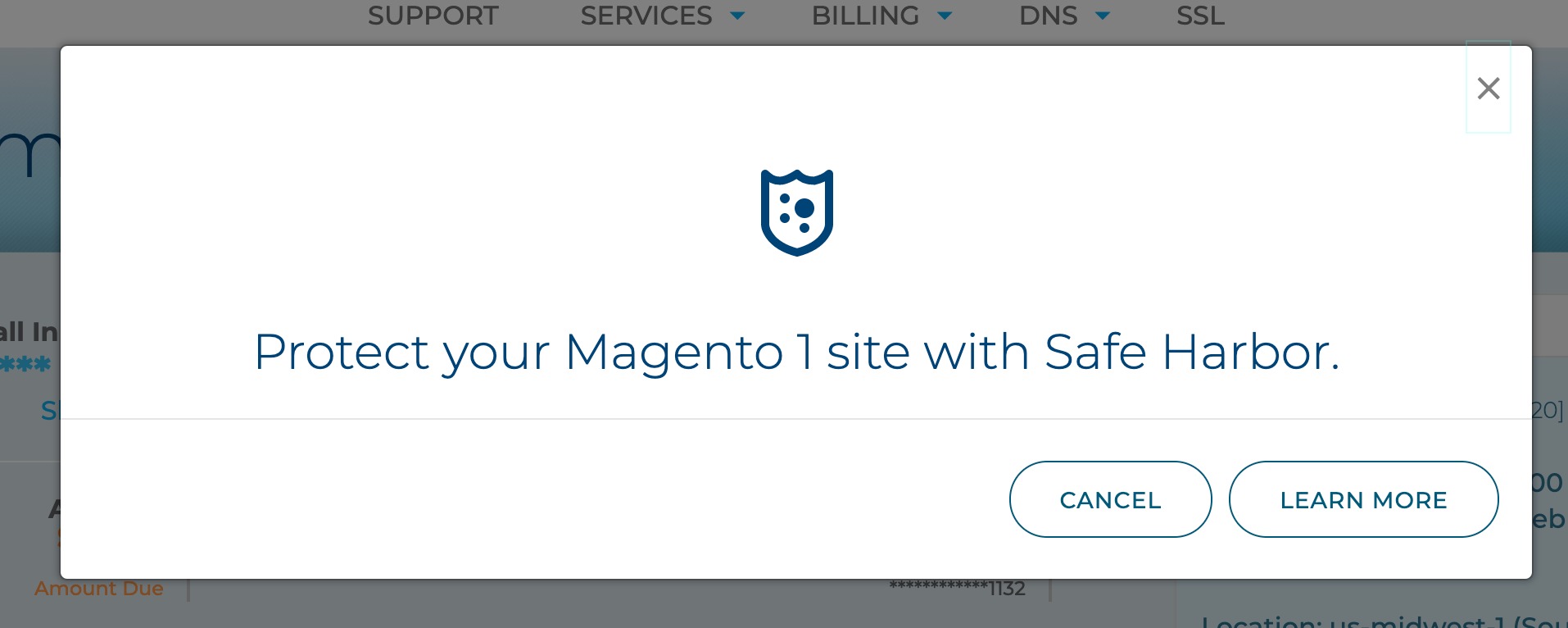 Pop-up for Safe Harbor