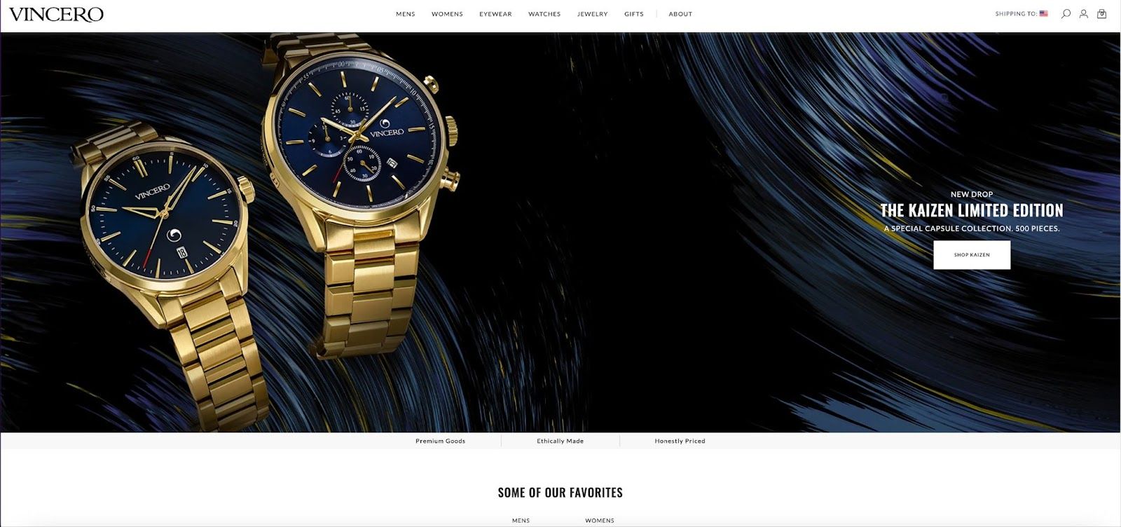 Vincero’s homepage.