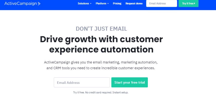 ActiveCampaign homepage.