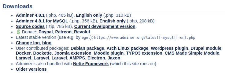 To download Adminer, go to the Adminer homepage and click Download.