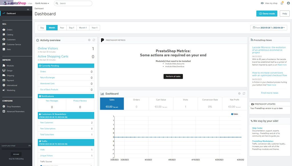 Screenshot of open source ecommerce platform PrestaShop's admin panel.