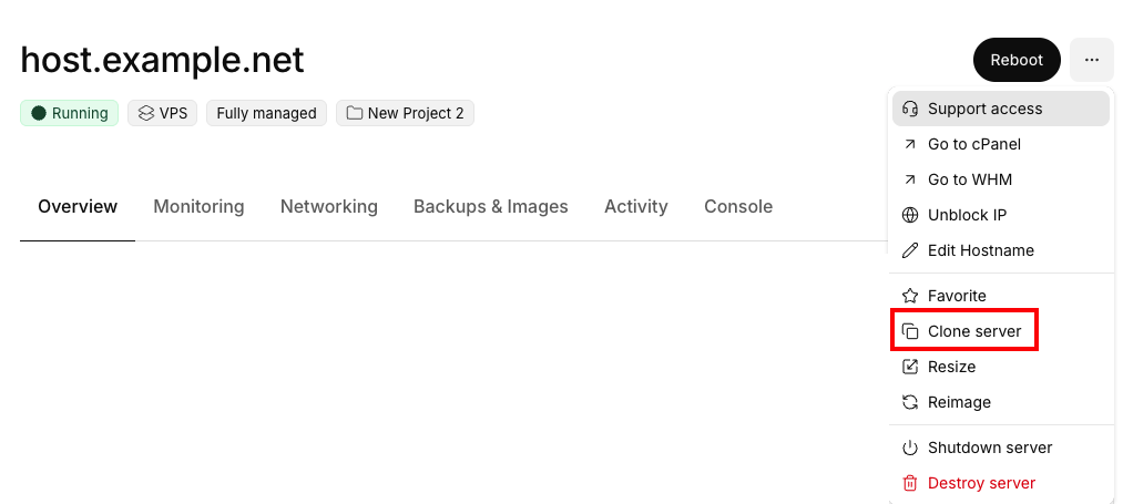 clone server link in my.liquidweb.com