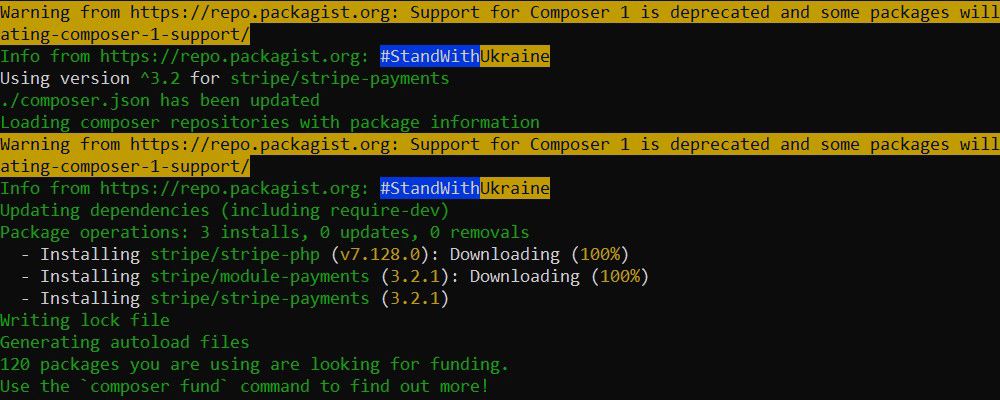 Install the Stripe extension for Magento 2 with Composer.