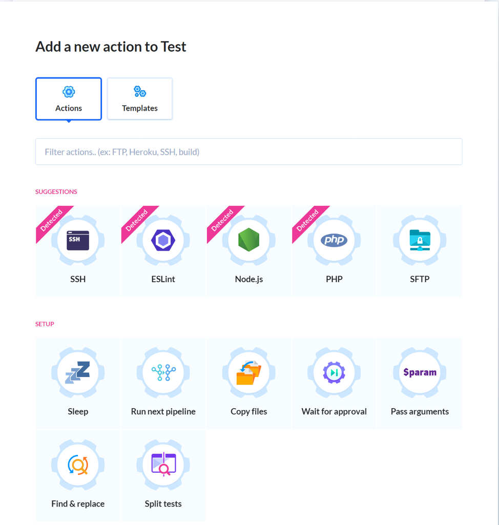 Select an action from the list