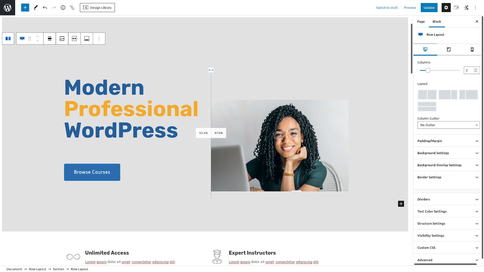 Adjusting heading text in Kadence blocks